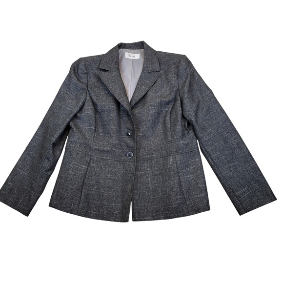 Le Suit Womens Gray Textured Blazer Pants 2 pc Suit Set 14 Lined Business Career - Picture 2 of 16